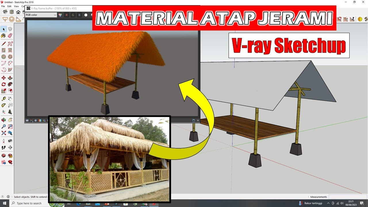 Setting Material Atap Jerami di Vray Sketchup