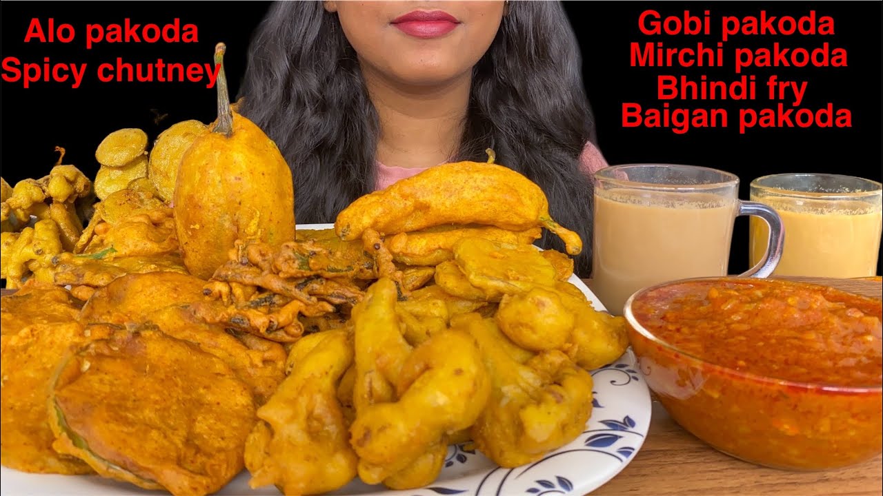 EATING 6 TYPES OF PAKODA & SPICY CHUTNEY | ASMR | MUKBANG | 