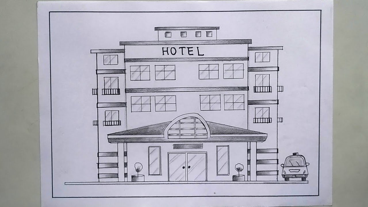 hotel drawing || how to draw a hotel drawing easy ll pencil arts ll hotel scenery