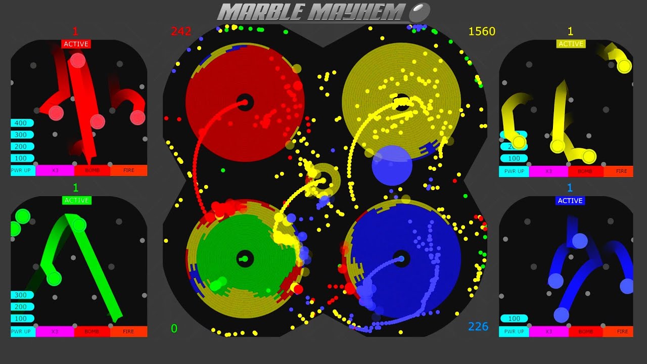 4-Way Core Destruction & Infection/Capture Battle #3 -  Algodoo Marbles