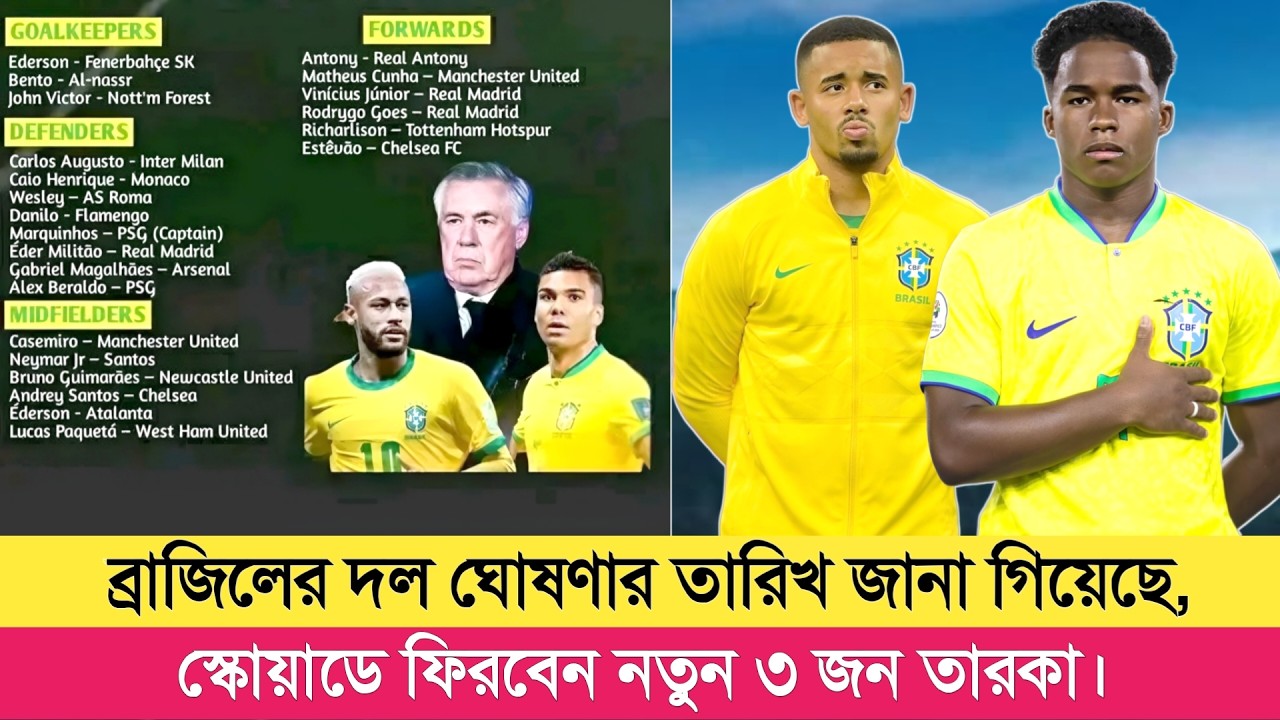 প্রকাশিত হয়েছে ব্রাজিলের স্কোয়াড ঘোষণার তারিখ। brazil team announced