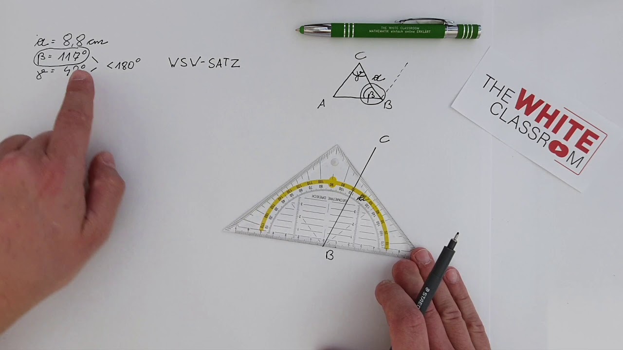 KONGRUENZSATZ (WSW - SATZ / Winkel, Seite, Winkel) - a = 8,8 cm, β (beta) = 117°, γ (gamma) = 42°
