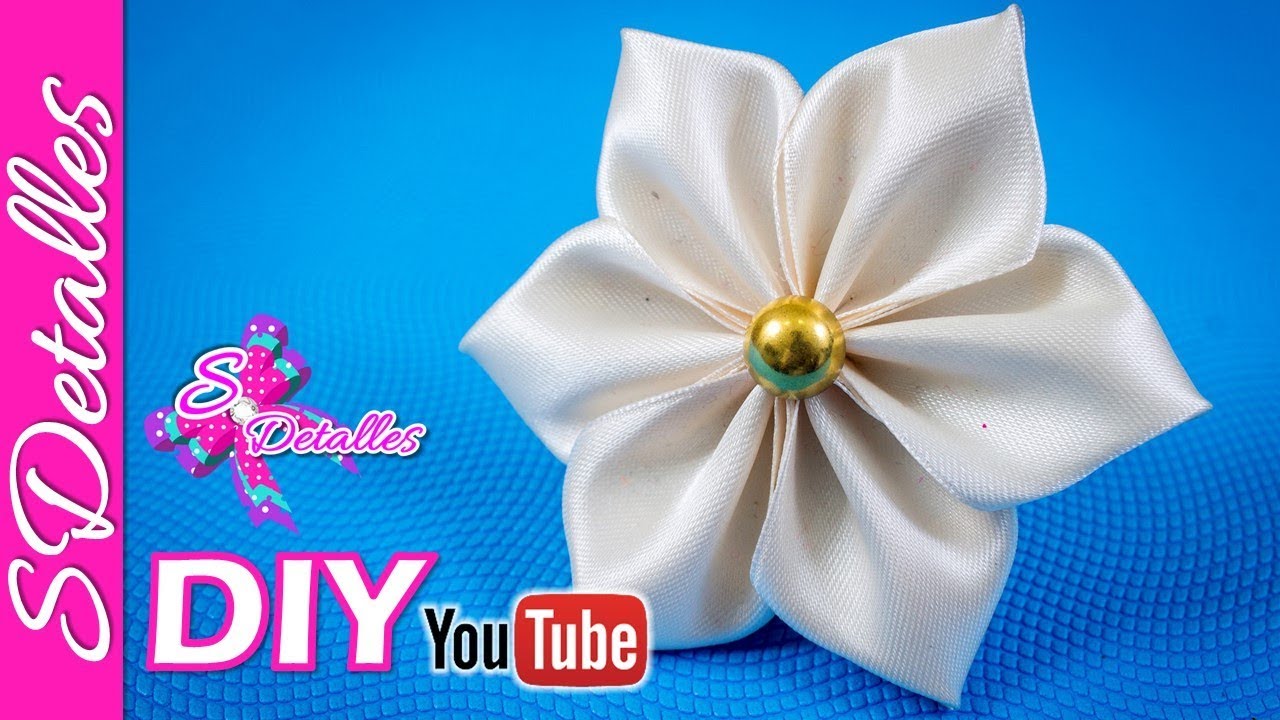 🌺 Flor de Listón Satinado ¡SIN HILO NI AGUJAS! 🌸 Video# 180 SDetalles