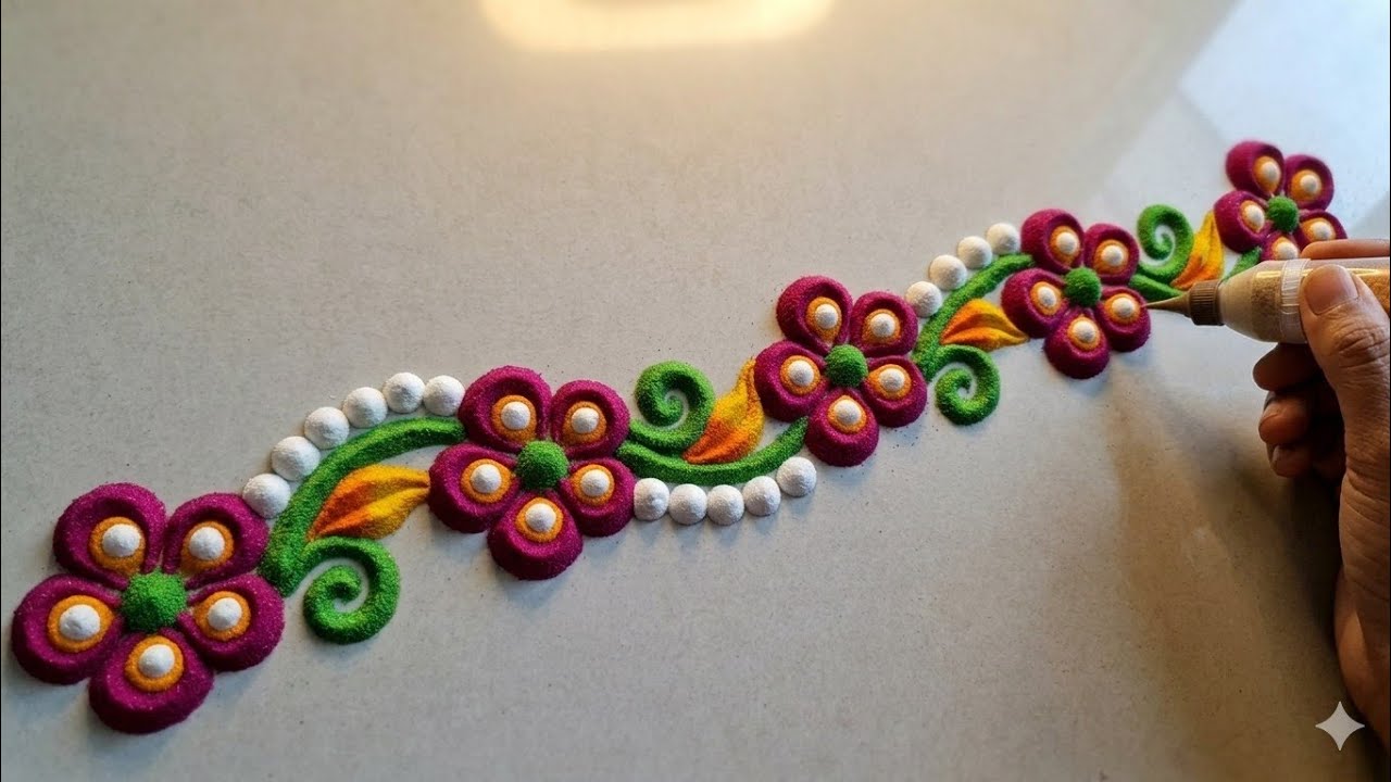 अतिशय सोपी आणि आकर्षक बॉर्डर रांगोळी | Very Simple and Attractive Border Rangoli 
