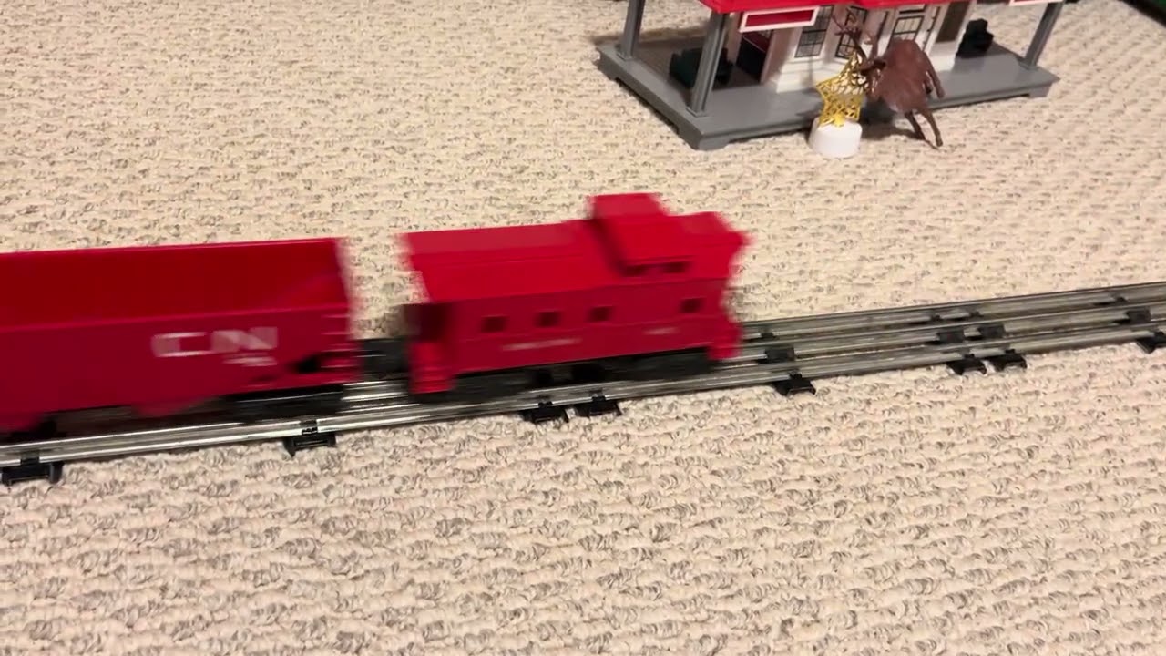 Burlington engine and the red freight cars 