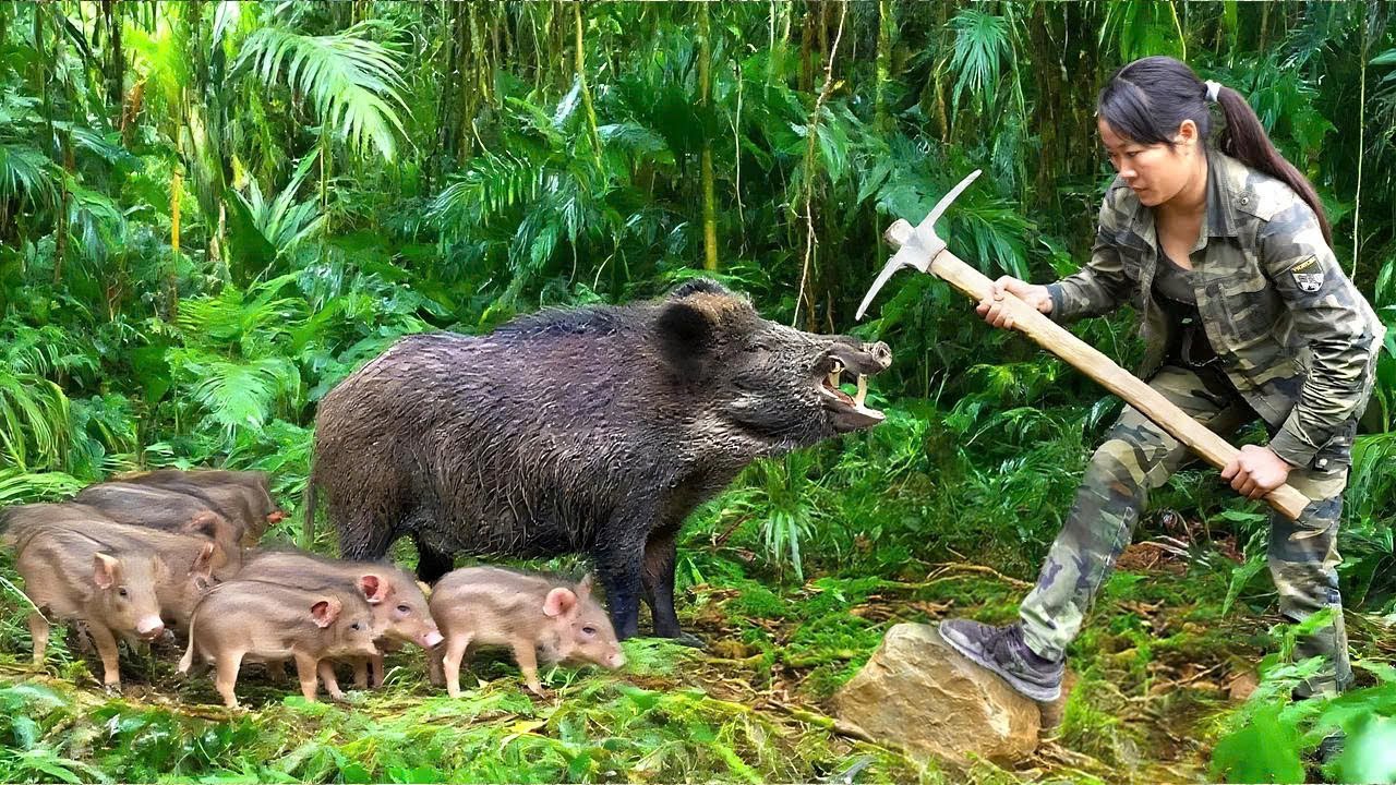 Herd of Wild Boars Caught in a Trap – Surprised to See the Camera from the Previous Day