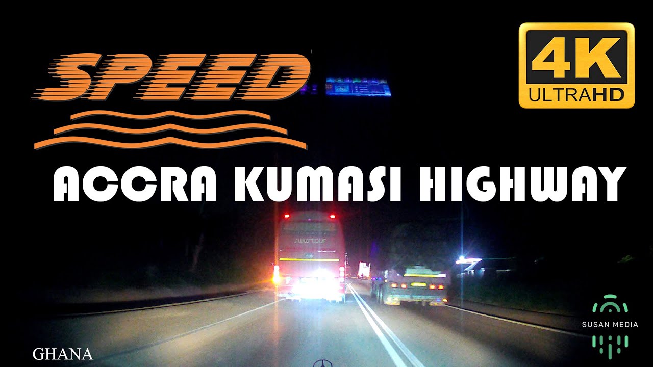 Night Travel at High Speed on Accra Kumasi Highway in Ghana with Mercedes Benz 4K