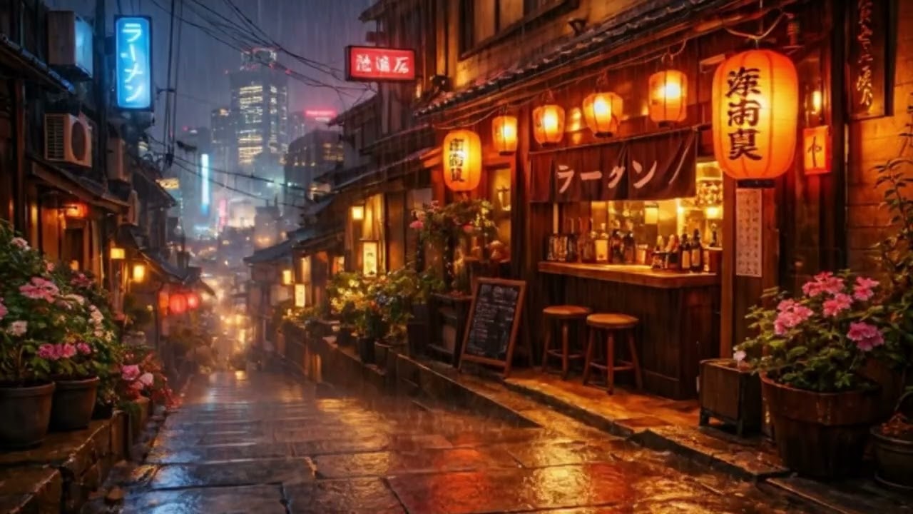 Lofi Night Café in Japan 🇯🇵  Rainy City Chill