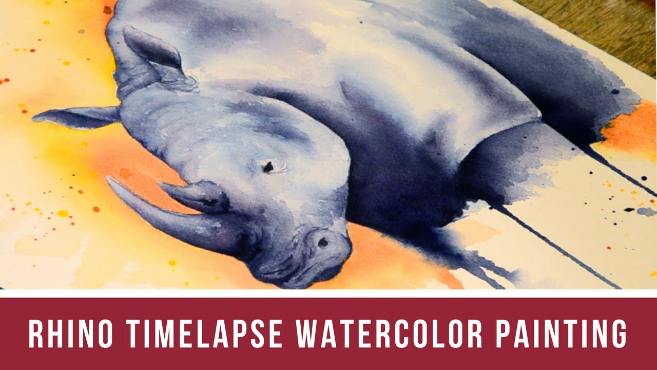 Rhinoceros Time Lapse Watercolor Painting
