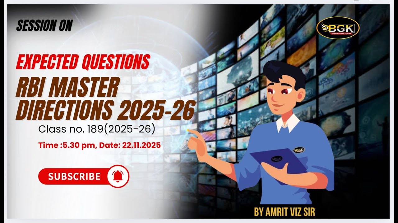 Expected Questions on RBI Master Directions 2025 |  For Banking Promotion Exam II 22.11.2025 II