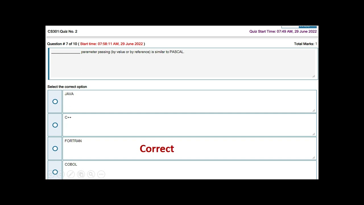 CS301 QUIZ 2 SPRING 2022