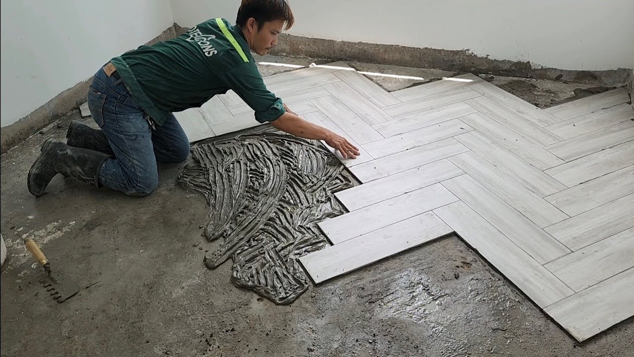 cách bóp ke góc vuông lát gạch nền vân gỗ kiểu xương cá #808