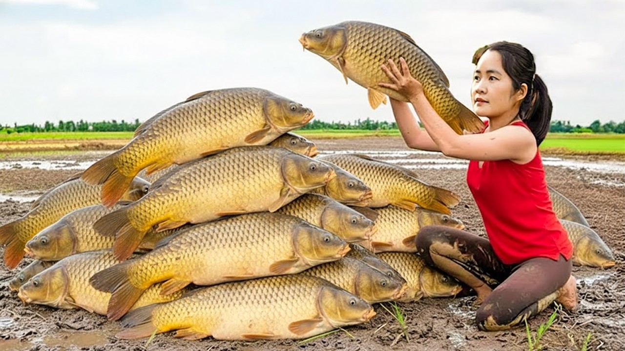 Harvesting 1000+ Carp in a Packed Pond & Goes Market to Sell – Nature Survival Lifestyle