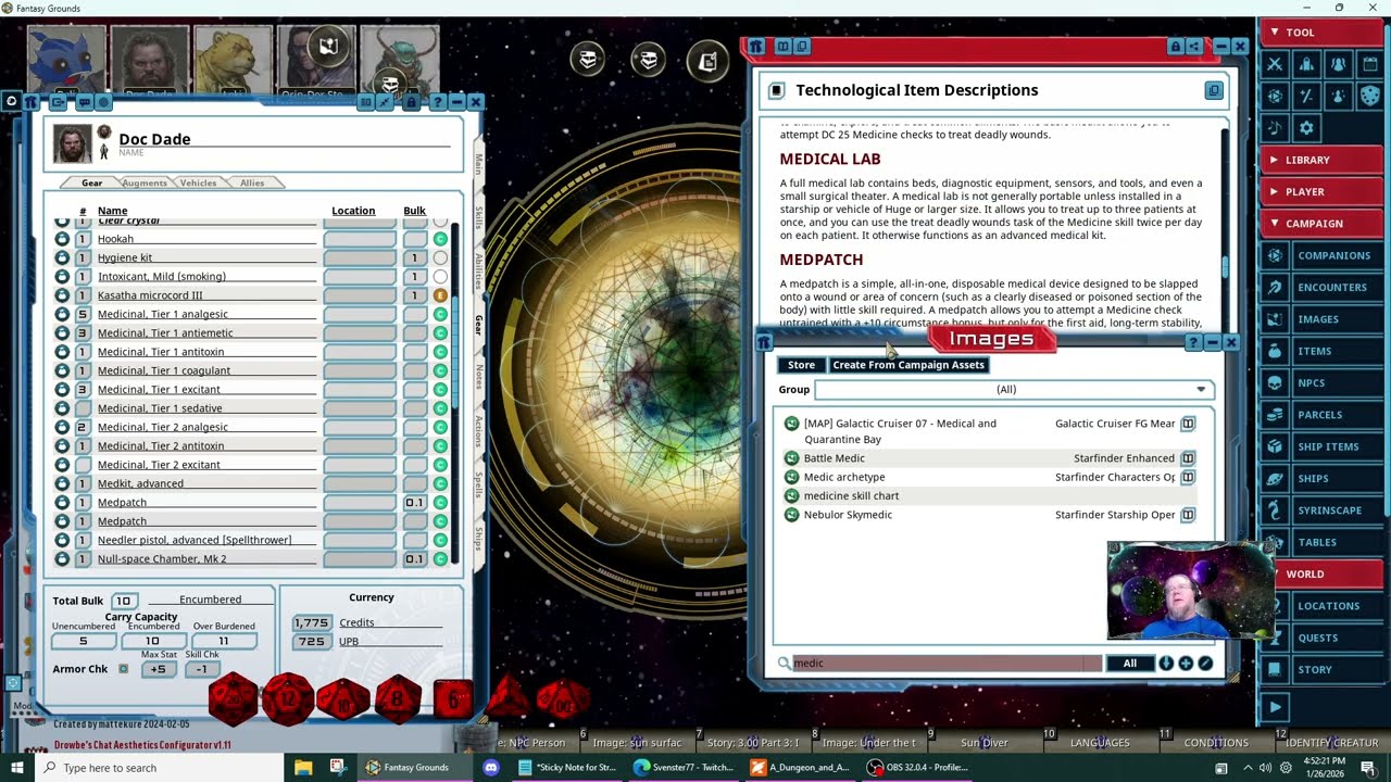Prepping for Starfinder Using Fantasy Grounds Unity - 72 - The Medicine Skill