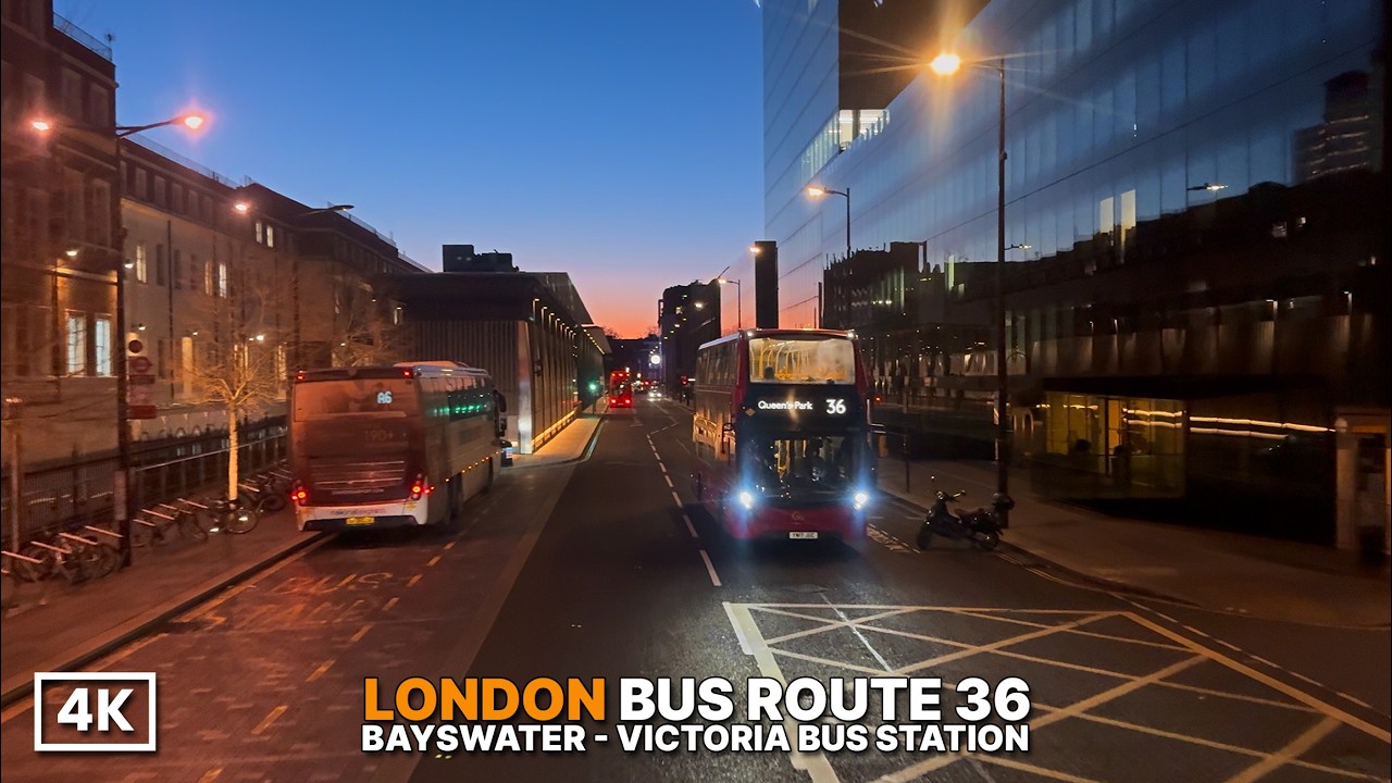 Early Morning London Bus Ride (Blue Hour) | Route 36 | Bayswater to Victoria | Upper Deck POV 4K HDR