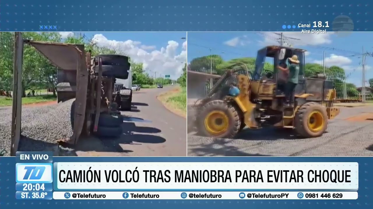Camión volcó tras una maniobra para evitar un choque