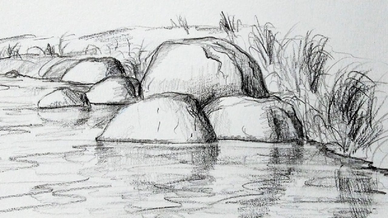 REFLEXO das PEDRAS na ÁGUA! Como DESENHAR PEDRAS e a SUPERFÍCIE da ÁGUA! GRAFITE!