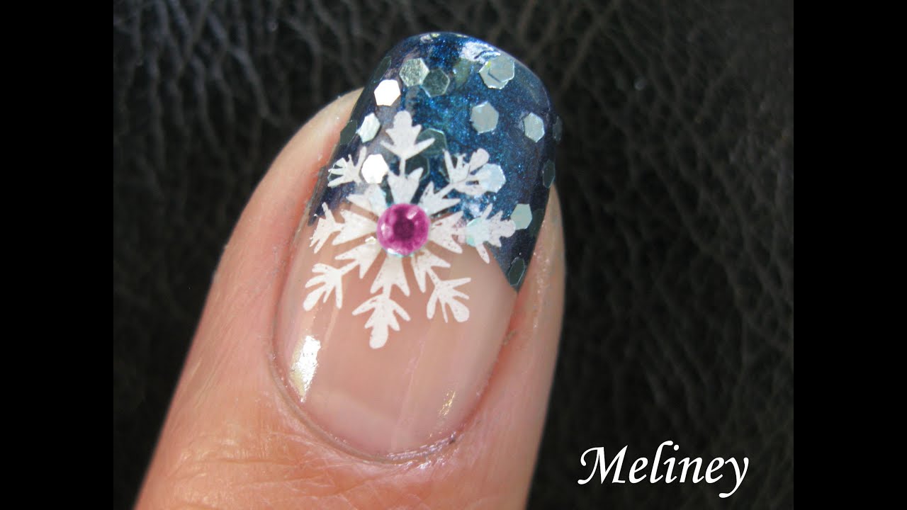 WINTER NAIL ART TUTORIAL | SNOWFLAKE BLUE SNOW SPRINKLE KONAD STAMPING DESIGN A39 EASY