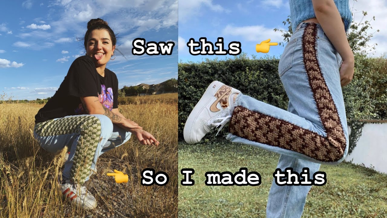 Как вязать крючком на джинсовой ткани | Вязание крючком переработанных джинсов | Джинсы из денима...