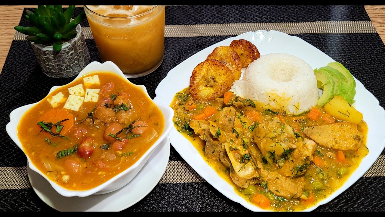 ♨️ALMUERZO 🇪🇨COMPLETO, SOPA DE FREJOL TIERNO, ESTOFADO DE CHANCHO Y JUGO DE TOMATILLO #almuerzo