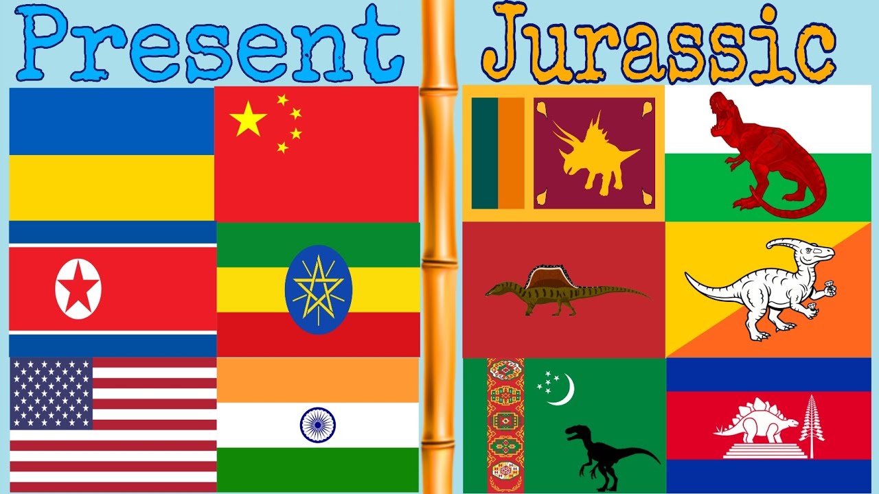 Countrie's flags in the World of Dinosaurs