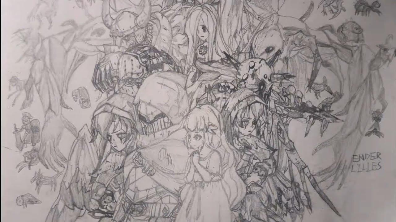 ENDER LILIES game complication commemoration drawing: White Priestess Fretia, Lily and the bosses