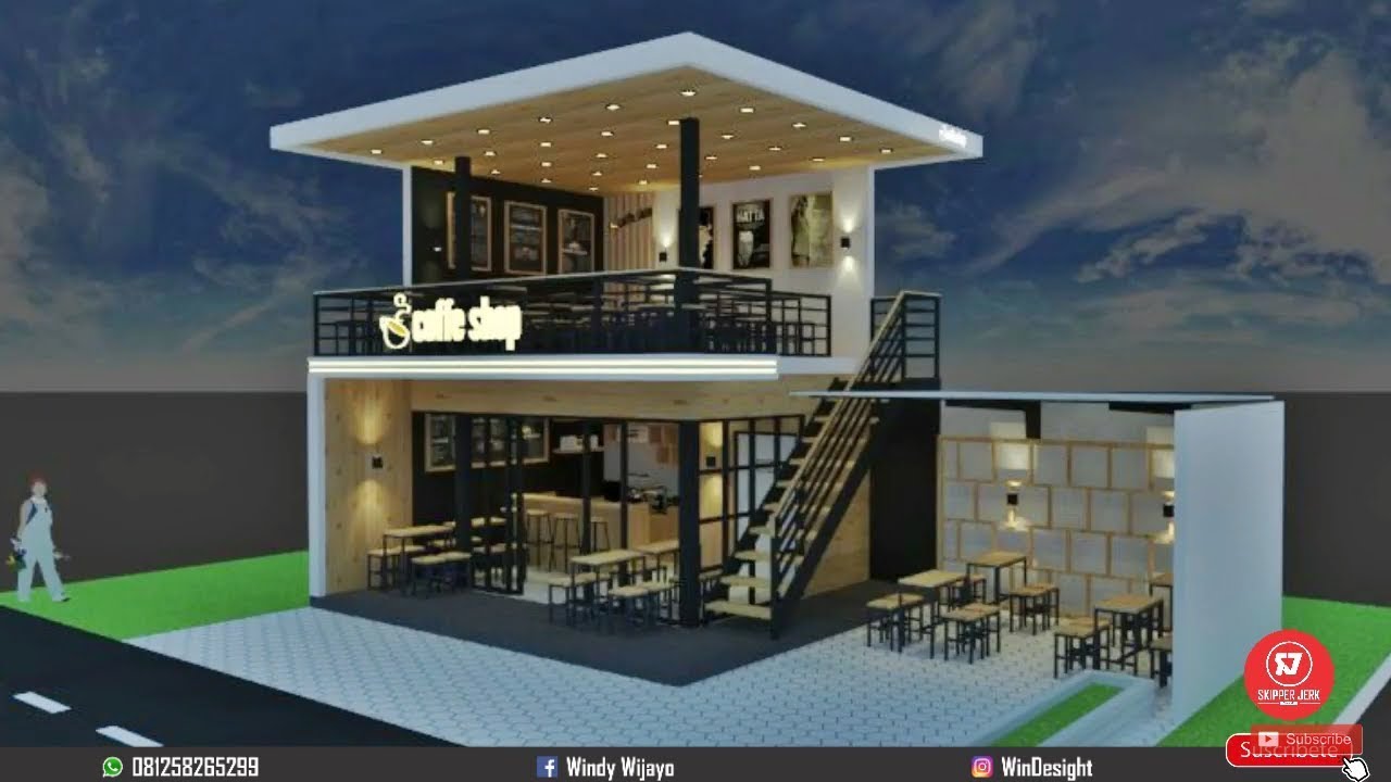 Desain cafe minimalis (coffe shop) 5,5M x 6M dilahan 10M x 8M)