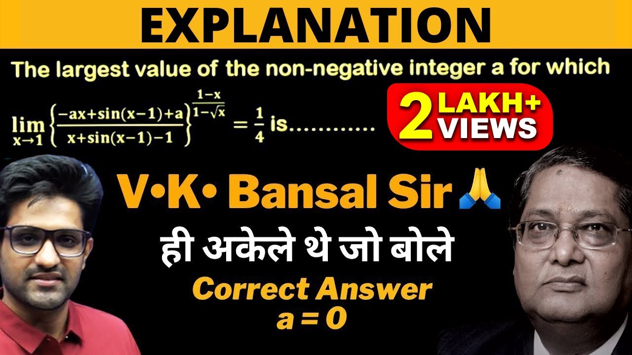 EXPLANATION || V.K.Bansal Sir 🙏ही अकेले थे जो बोले Correct Answer a = 0 || Bhannat Maths | Aman Sir
