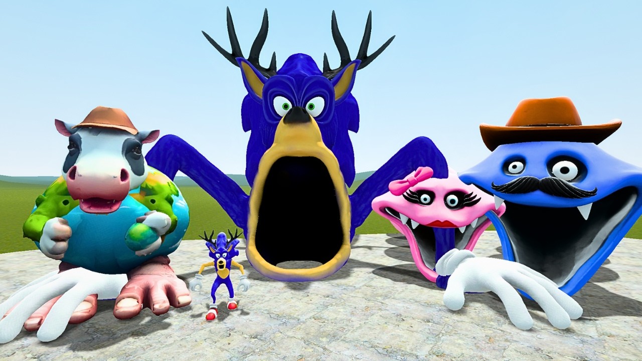 BIG Sonic DEER in Garry's Mod and Hungry Worm FLYING MELON
