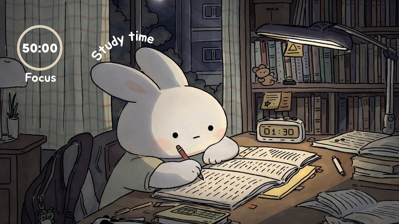 Cozy Rabbit Study Room 🐰 | 50/10 Pomodoro Timer for ADHD Focus (No Music)