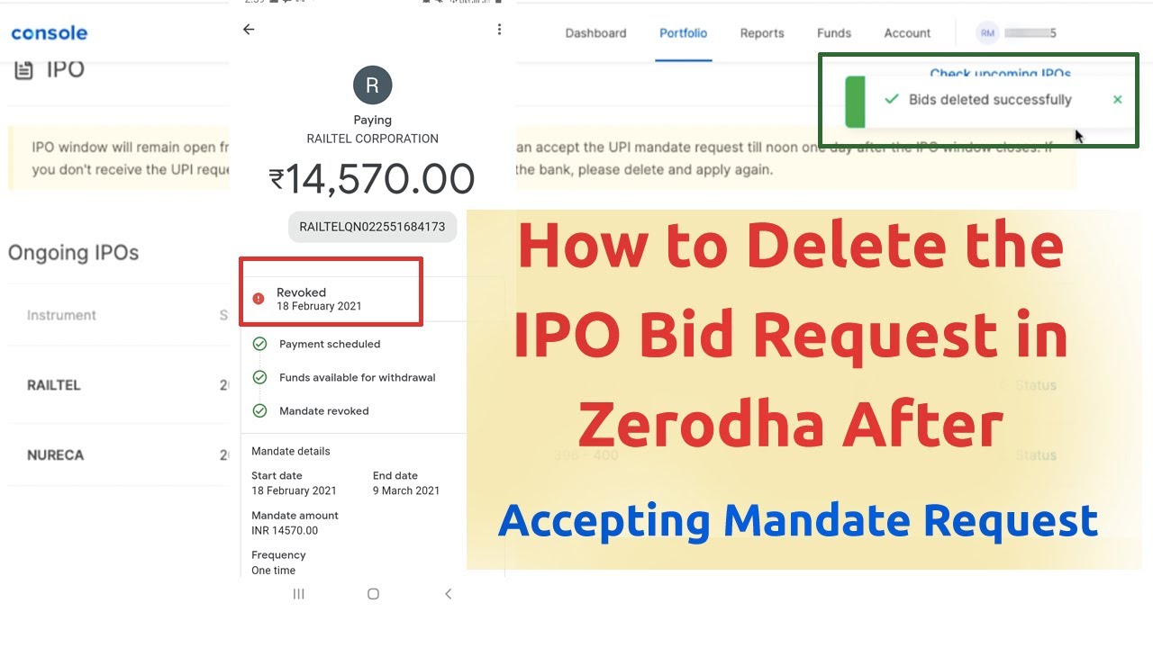 Как удалить/отменить запрос на IPO в Zerodha после принятия запроса на мандат