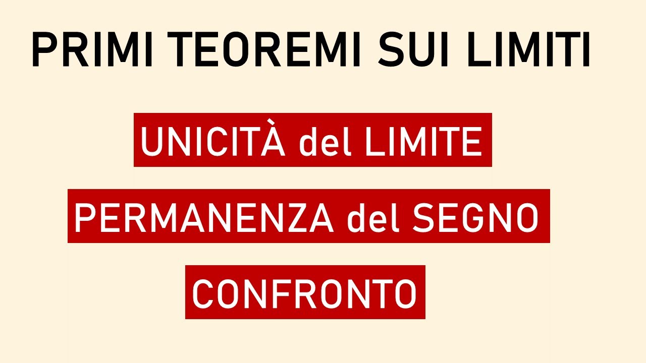 Primi teoremi sui limiti: Unicità del Limite; Permanenza del Segno; Confronto.