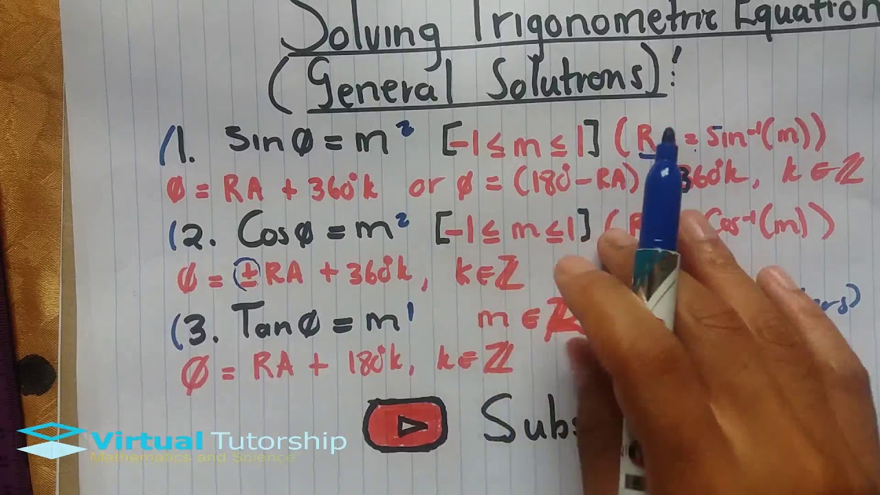 More Examples on General Solutions (trig equations) (Grade 11)