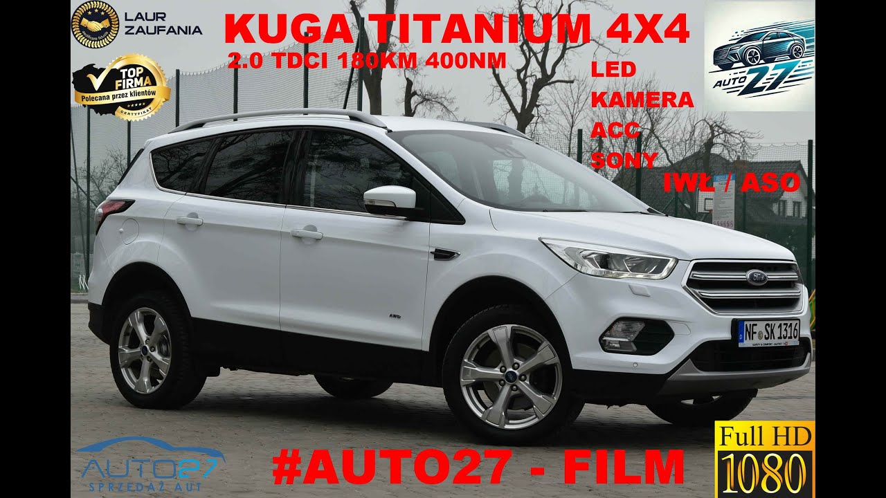 #AUTO27 - SPRZEDANY - TEST - FORD KUGA TITANIUM 4X4. 2.0 TDCI PSA 180KM. 2018r. Frost WHITE.LED