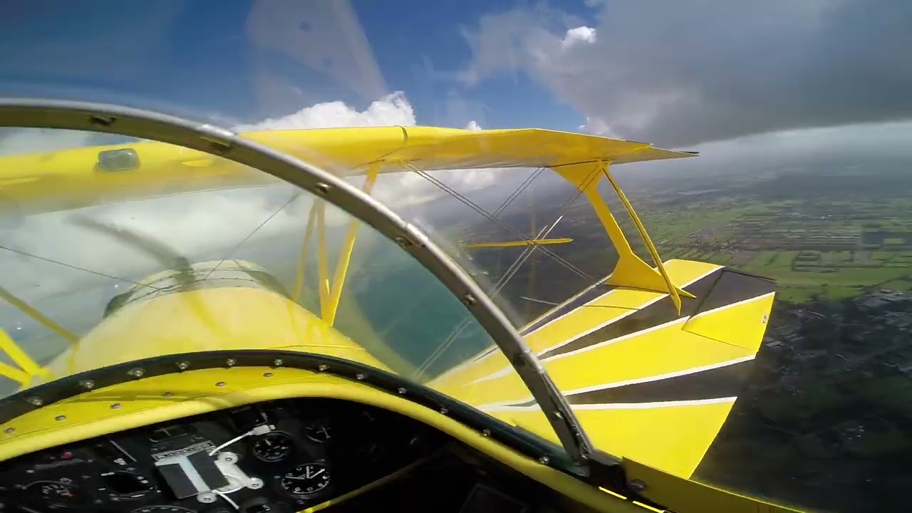 AcroSport 2 aerobatic airplane flight. Head view.