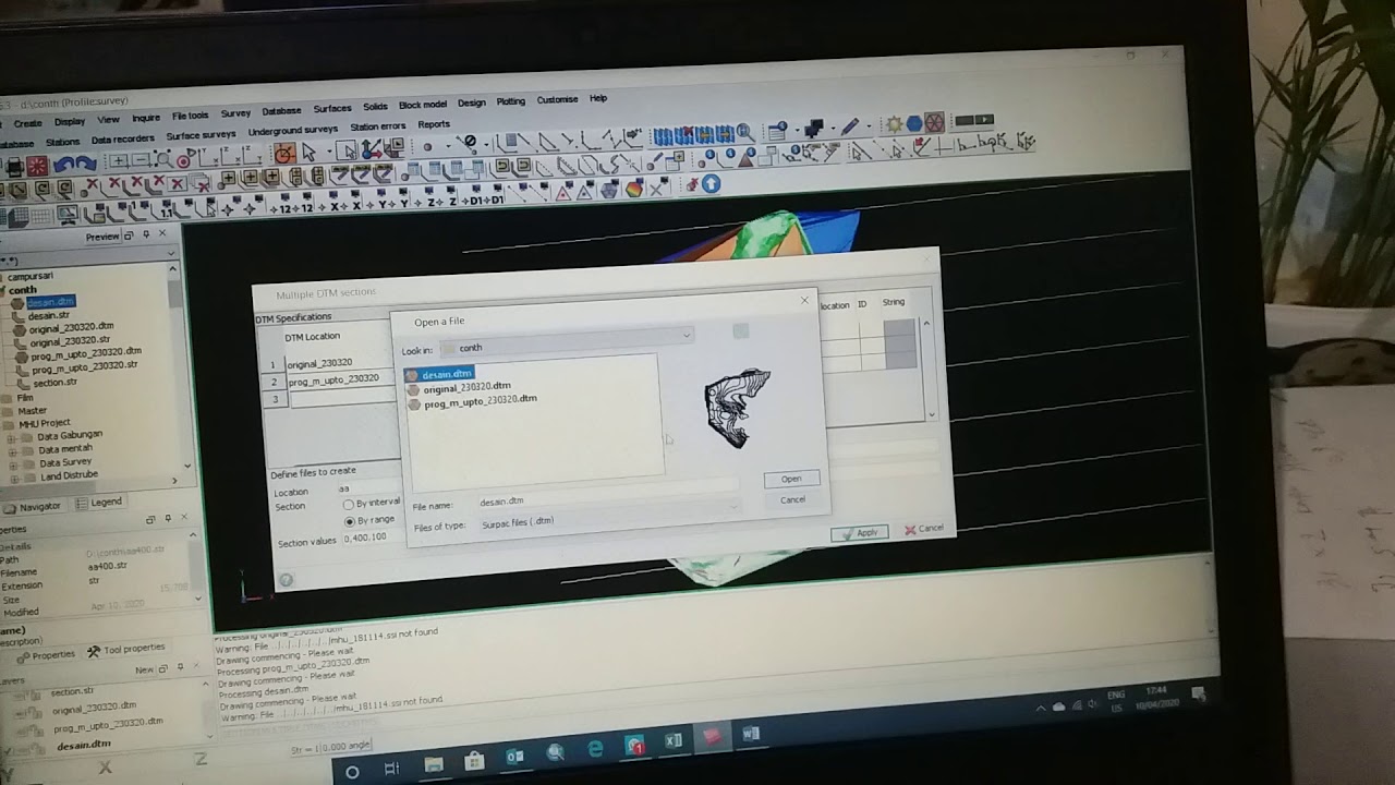 Cara membuat section dengan menggunakan surpac 6.3