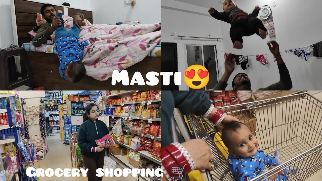 Grocery shopping with 11 months old baby 🛒😍|| Papa Or baby Ki masti🙄Hawa Me uchala Evu Ko🫣😱#vlog #yt