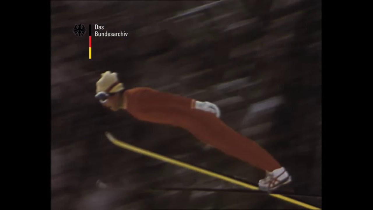 Walter Steiner 179m (fall).   Ski flying world championships in Oberstdorf 1973.