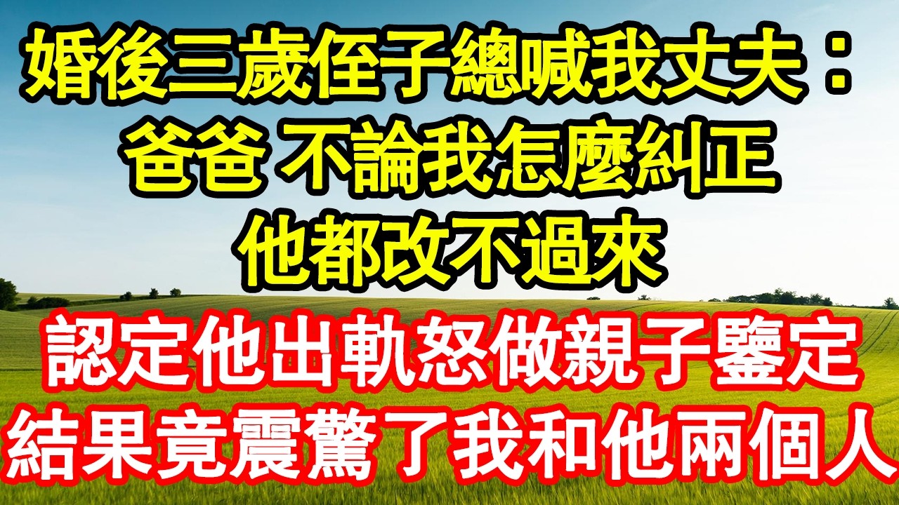 婚後三歲侄子總喊我丈夫：爸爸 不論我怎麼糾正，他都改不過來，認定他出軌怒做親子鑒定，結果竟震驚了我和他兩個人真情故事會|老年故事|情感需求|養老|家庭正能量