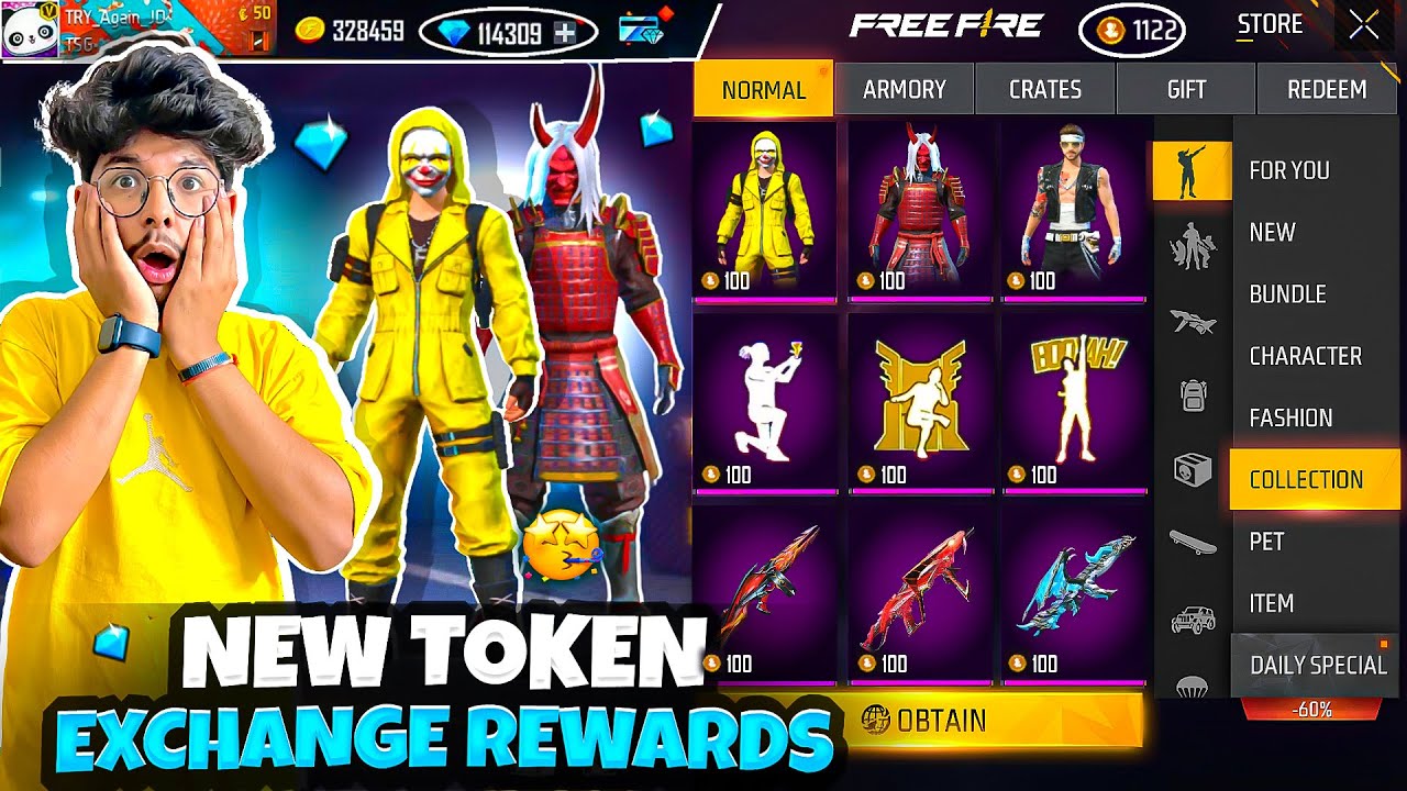 Free Fire New Exchange Store I Got Blue Criminal Red M1014 And 9999Diamonds💎😍 -Garena Free Fire