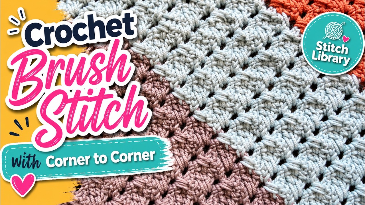 Left Hand: Brush Stitch Crochet Corner to Corner C2C Square & Rectangle
