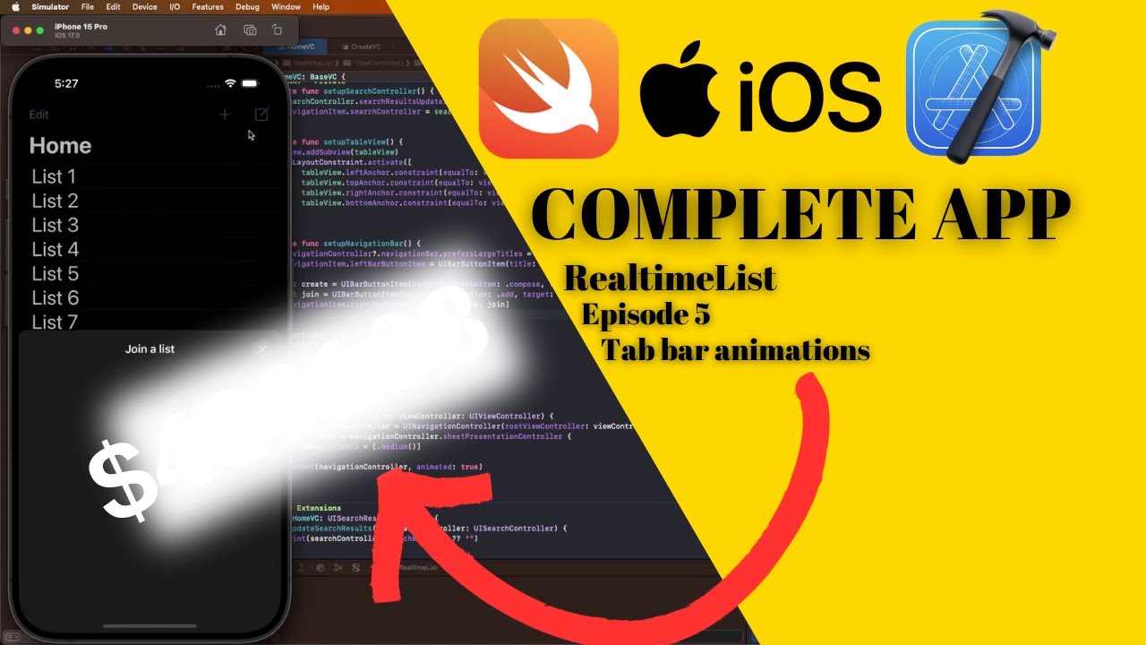How to animate tab bar buttons? | RealtimeList ep. 5 (Swift 5, Xcode 15, iOS 17)