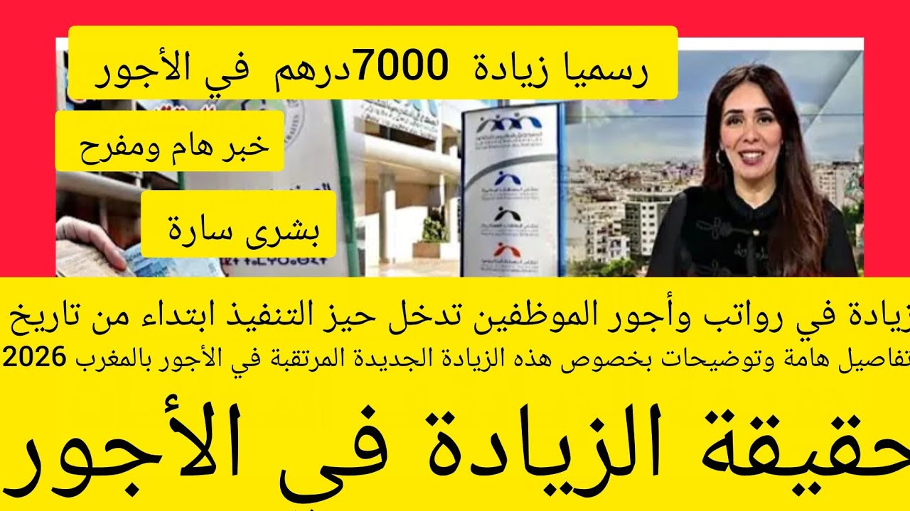 زيادة جديدة مباشرة مرتقبة في الأجور. 7000درهم تدخل حيز التنفيذ ابتداء من تاريخ.مقسمة على سنتين