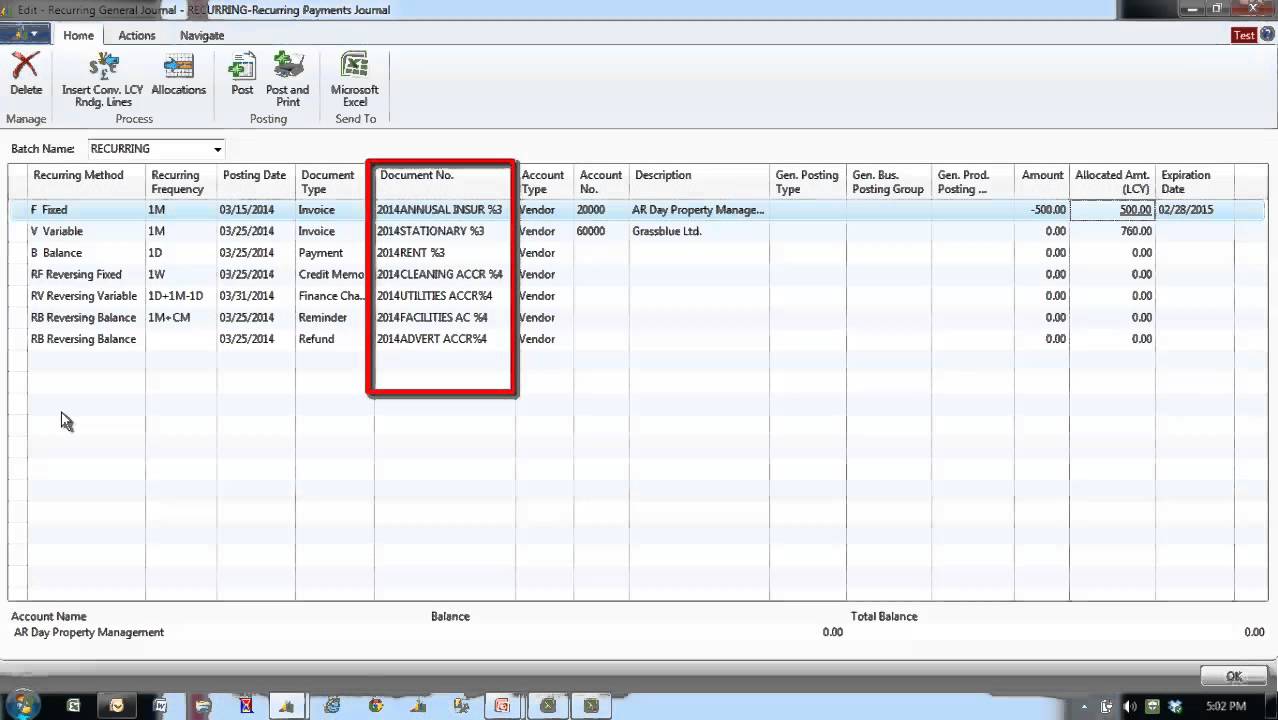Microsoft Dynamics NAV - Recurring Journals