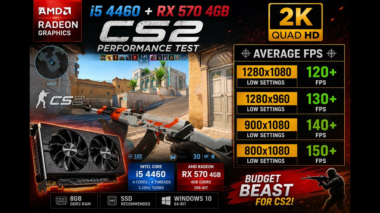 🔥 CS2 on i5 4440 + RX 570 4GB in 2026 | 120-150+ FPS Test2.