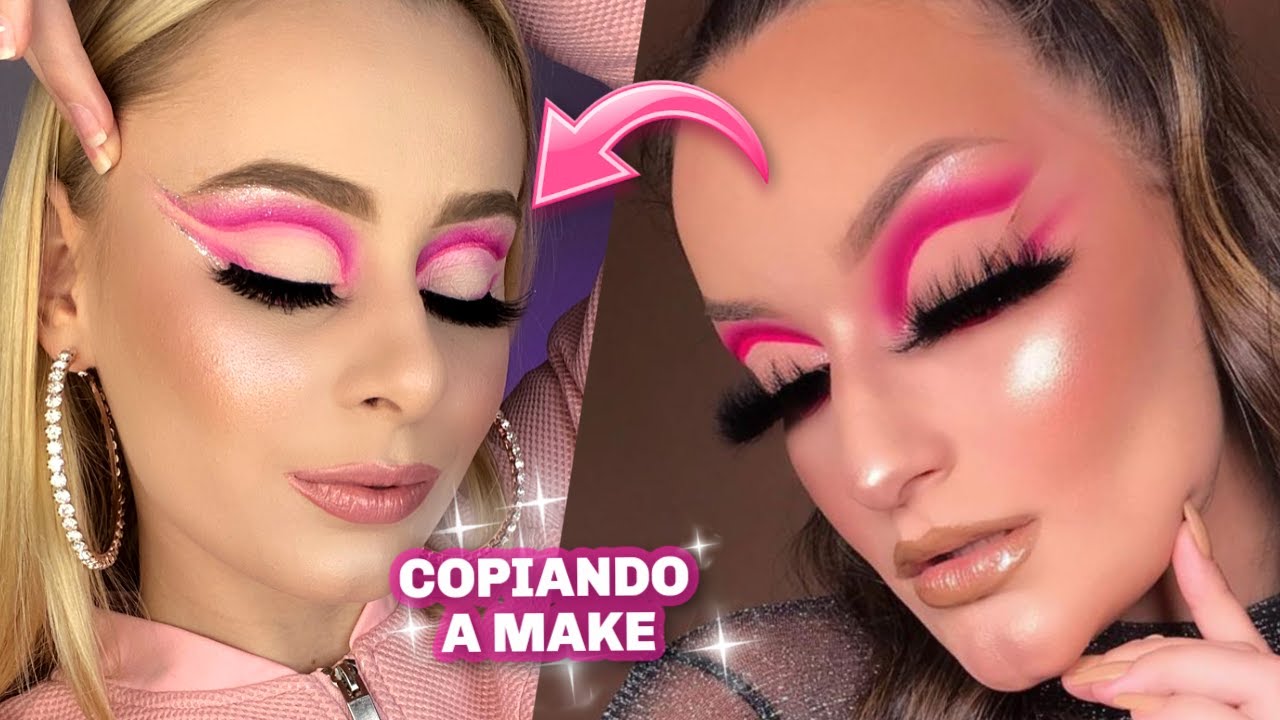 COPIANDO A MAKE CUT CREASE ROSA *BABADO* | Amanda Pastore