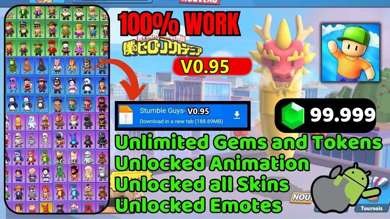 Stumble Guys MOD APK 😍 0.95 Latest MOD MENU 🔥 Unlimited Money anx Unlock all skins ✅ Working MOD 🥰