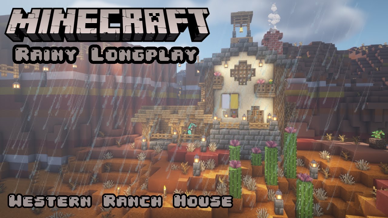 Minecraft Relaxing Longplay - Western Ranch House (No Commentary w/ Rain Sounds)  1.21.8