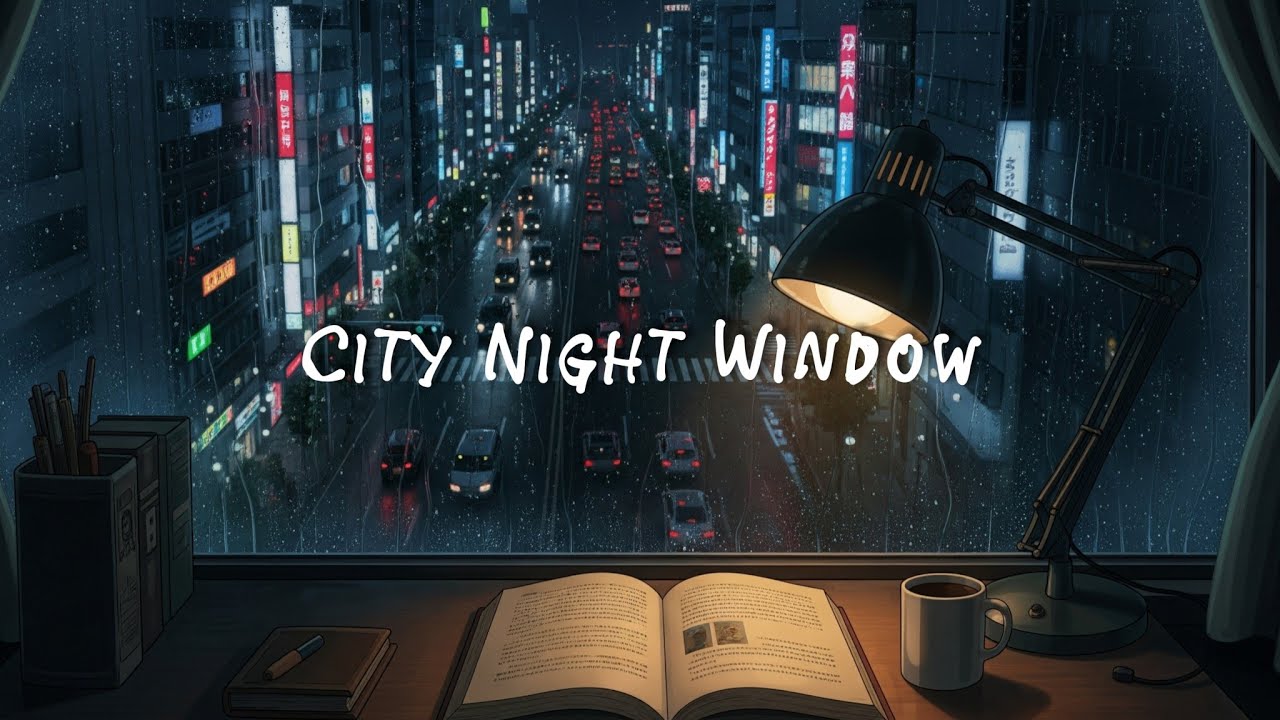 Peaceful Study Night in the City 📚✨ | Urban Window View & Night Ambience 🌃☕📖