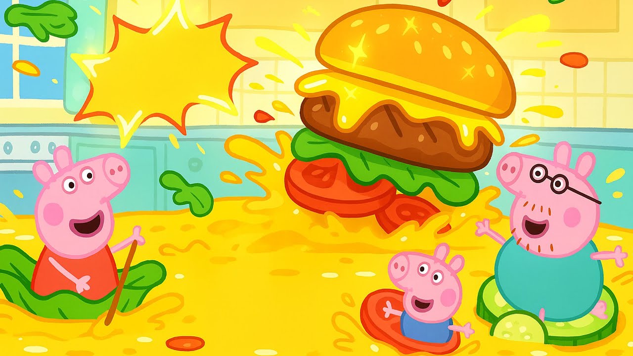 Peppa Pig in a Giant Hamburger Flood! 🍔🌊 | Peppa Pig Funny Cartoon Animation